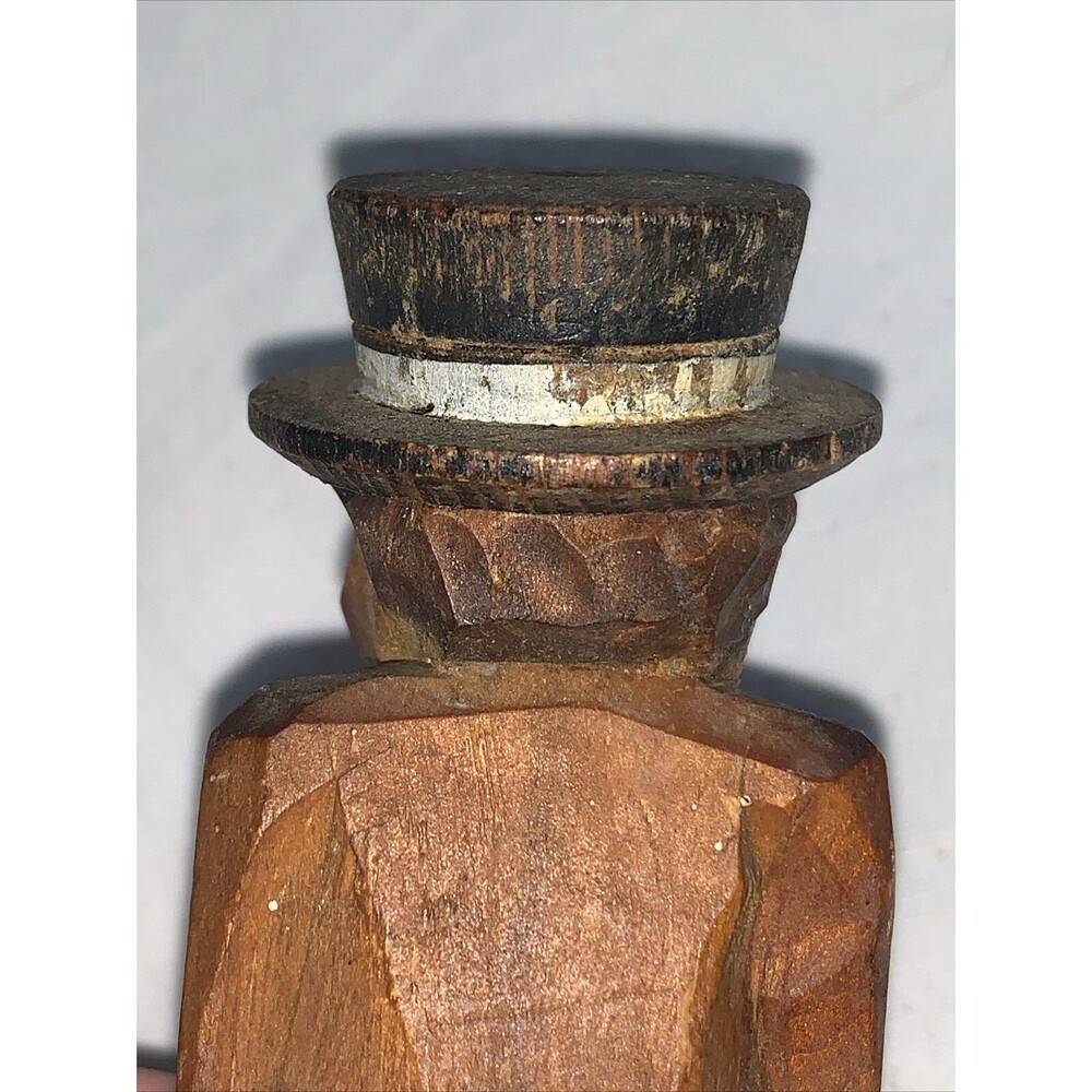 Vintage Hand Carved Wooden Man FolkArt Villager Figurine Top Hat Cane ANRI Style - Picture 9 of 16